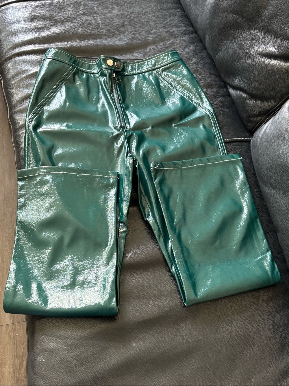 SHEIN Shiny Emerald Green Faux Leather Pants